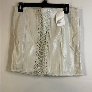 NWT Forever 21 Faux Leather Cream Pencil Skirt Large